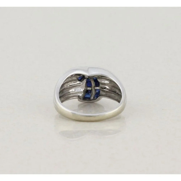 14k White Gold Natural Blue Sapphire Ring Size 7 - Picture 7 of 7